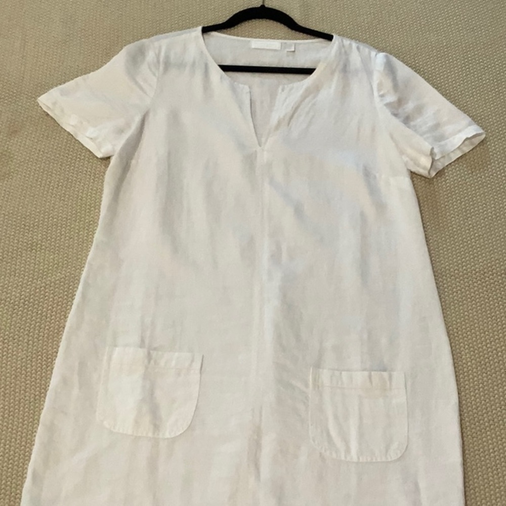 White label short sleeve white linen dress